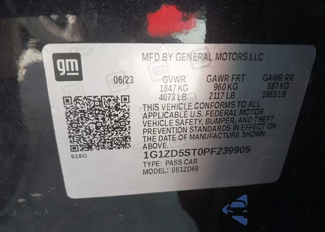 2023 Chevrolet Malibu Fwd 1Lt from USA, damaged, VIN 1G1ZD5ST0PF239905